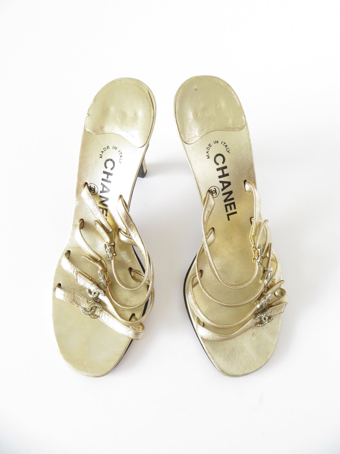 Chanel Rhinestone CC Gold Heels