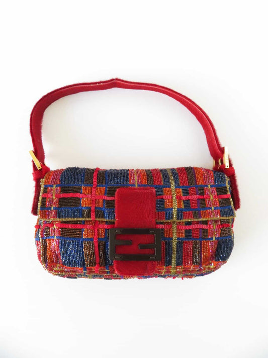 Rare Vintage Fendi Multicolor Beaded Ponyhair Baguette