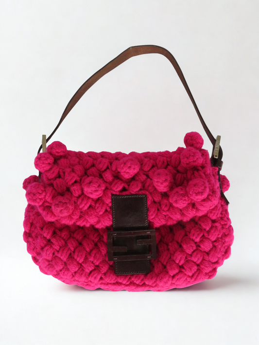 Vintage Fendi Pink Crochet Wool Baguette