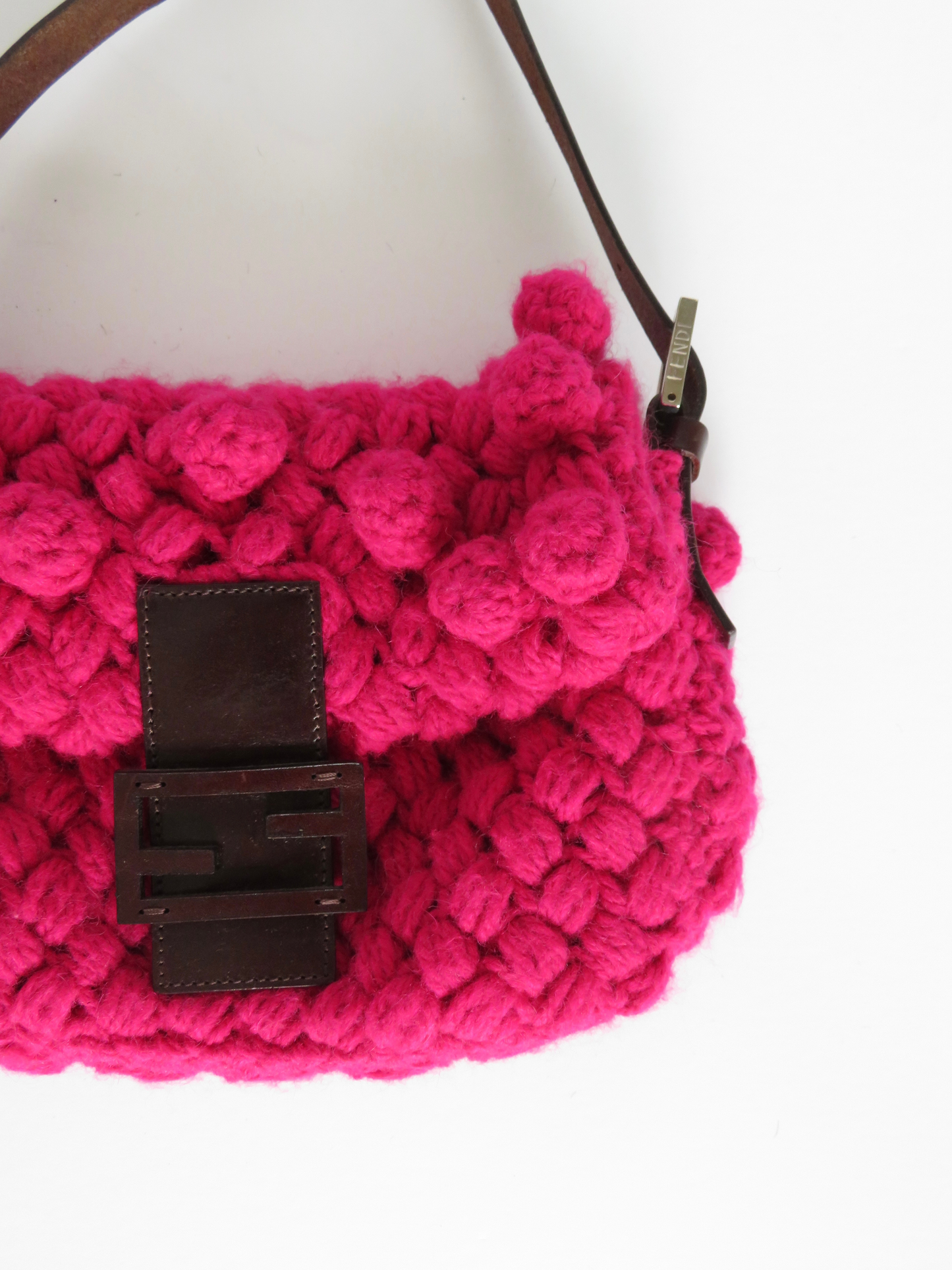 Vintage Fendi Pink Crochet Wool Baguette