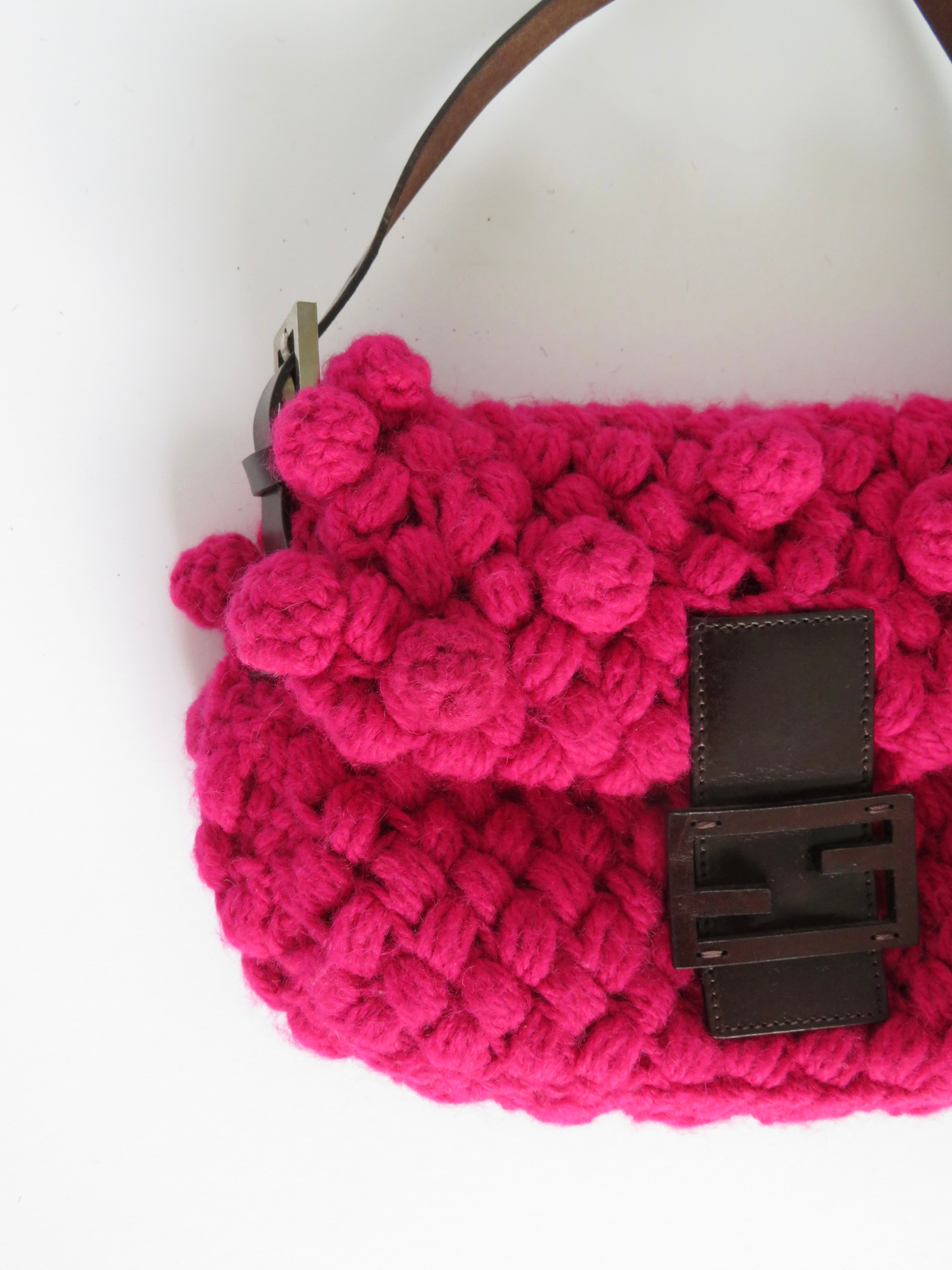 Vintage Fendi Pink Crochet Wool Baguette
