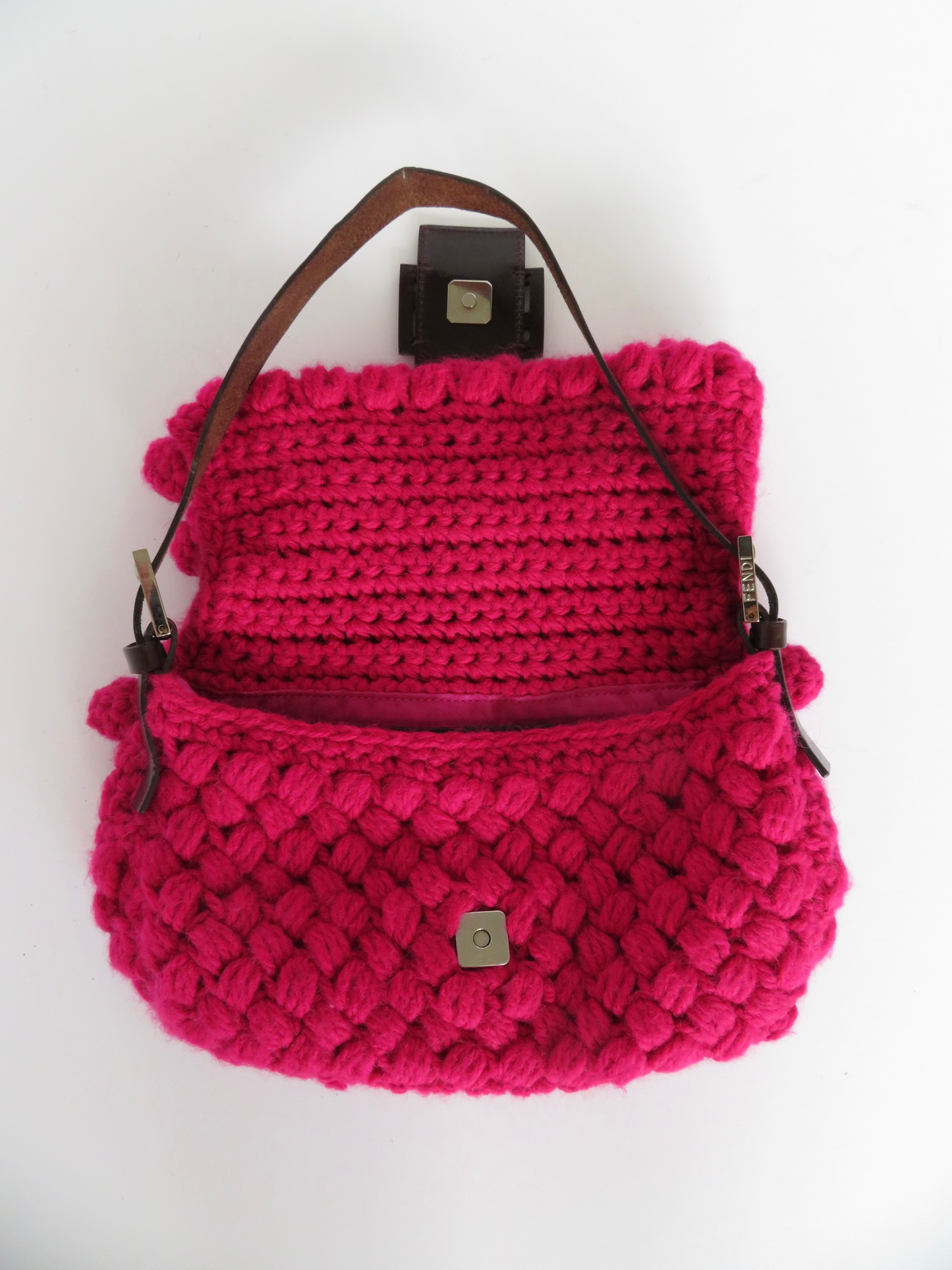 Vintage Fendi Pink Crochet Wool Baguette