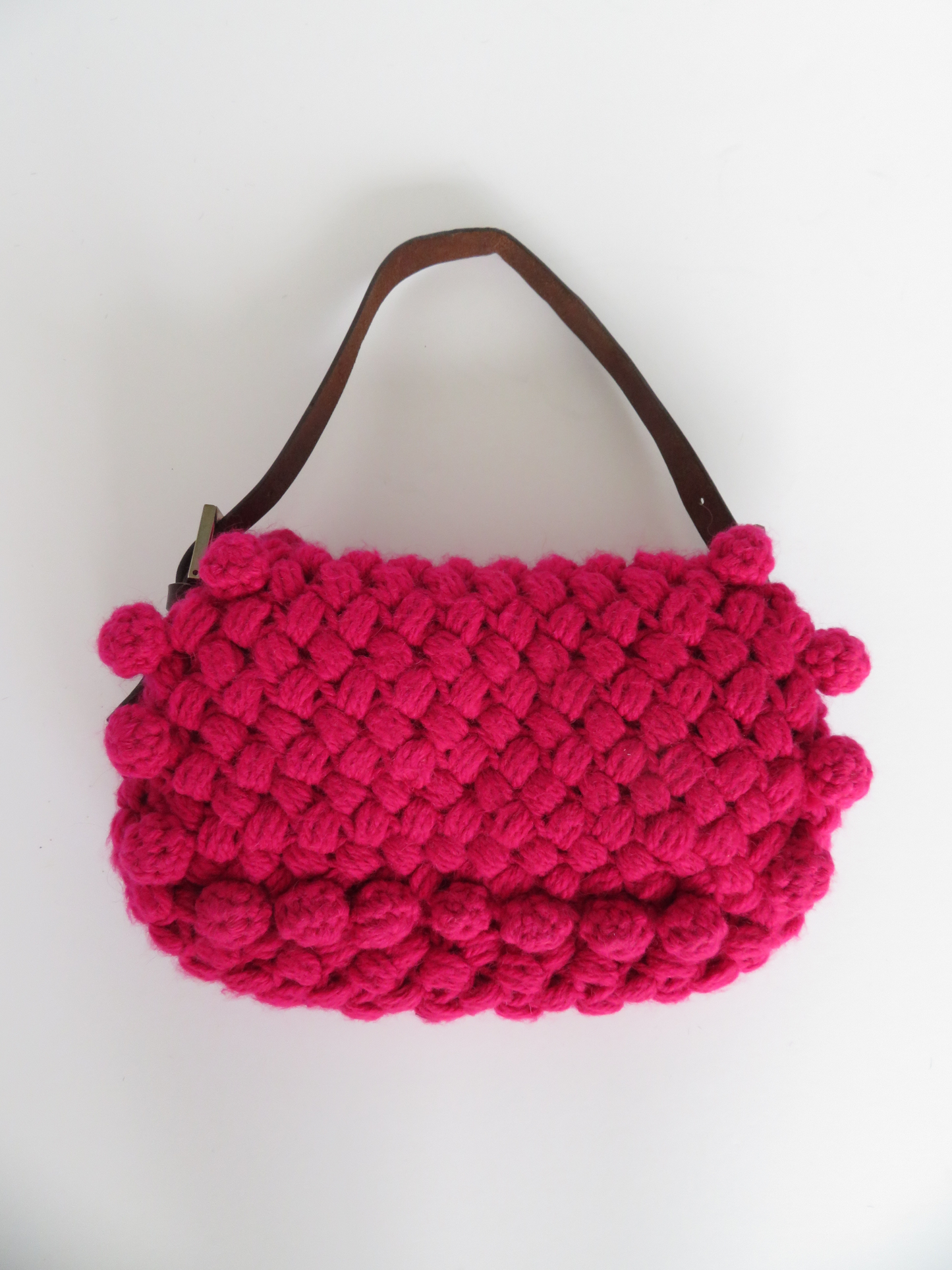 Vintage Fendi Pink Crochet Wool Baguette