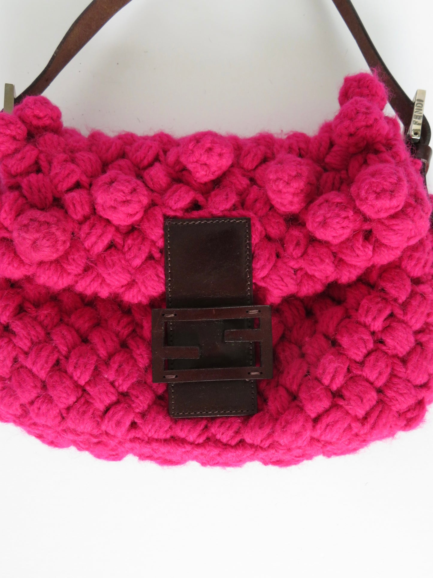 Vintage Fendi Pink Crochet Wool Baguette