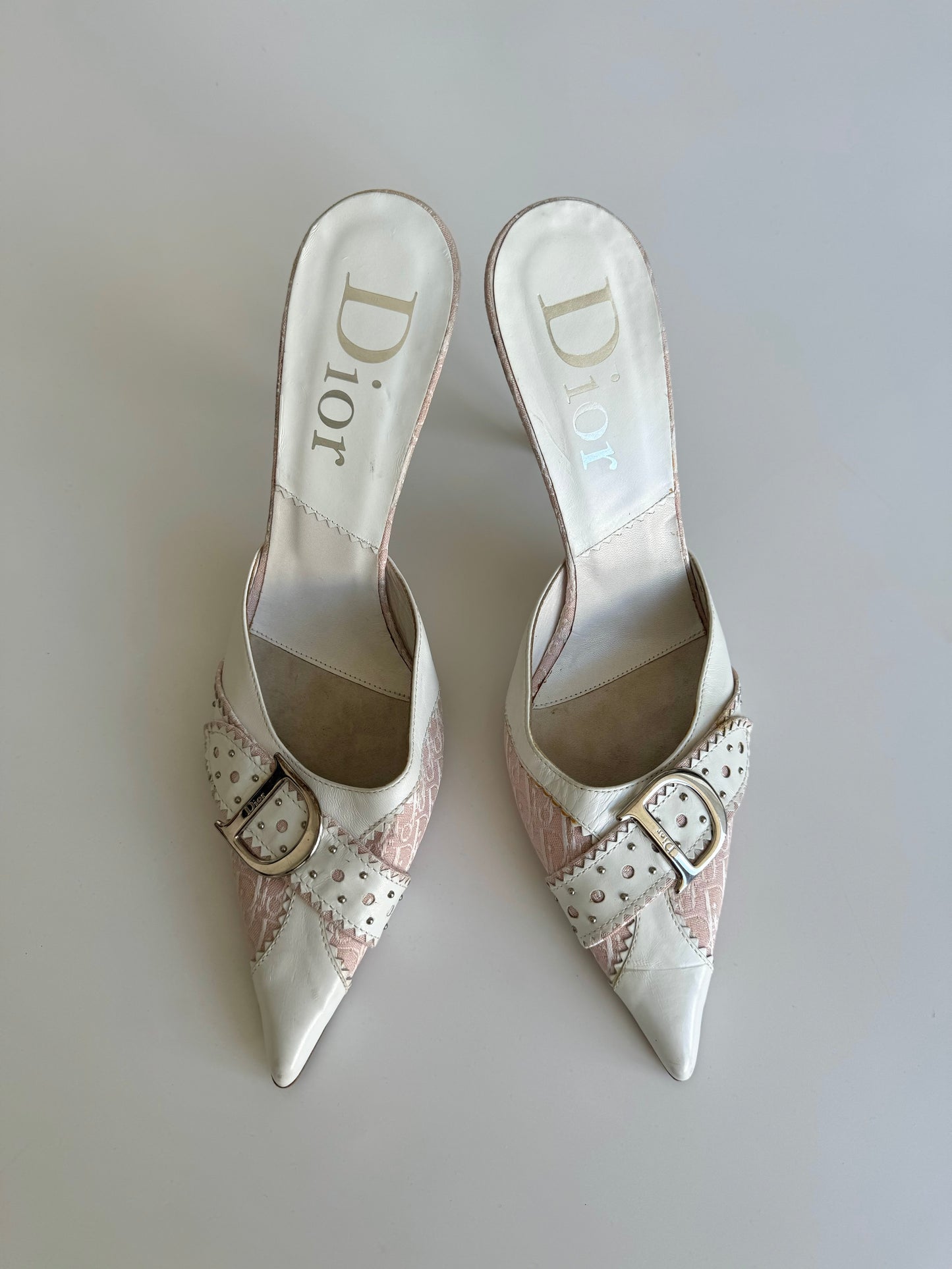 Vintage Dior Pink Monogram Mules