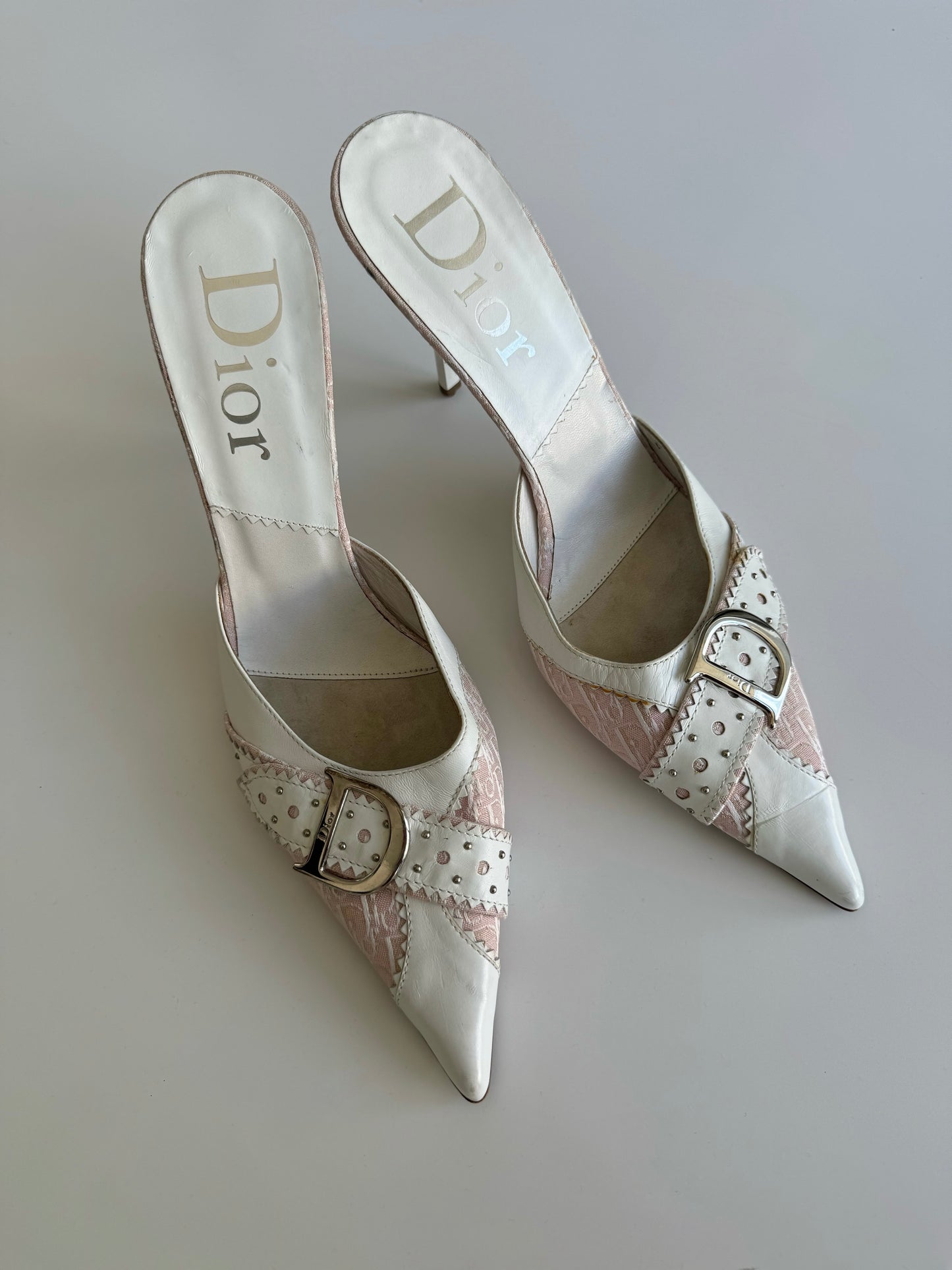 Vintage Dior Pink Monogram Mules