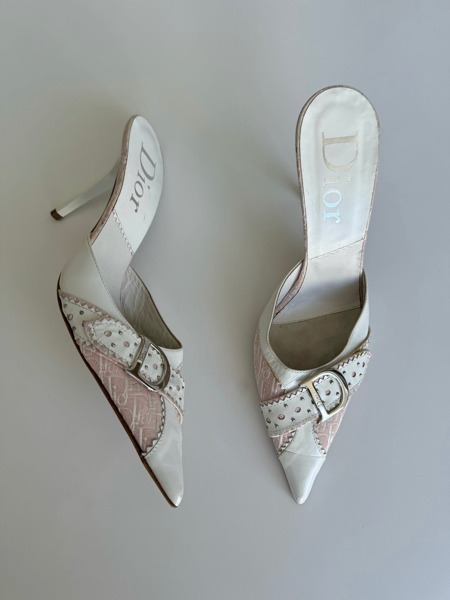Vintage Dior Pink Monogram Mules