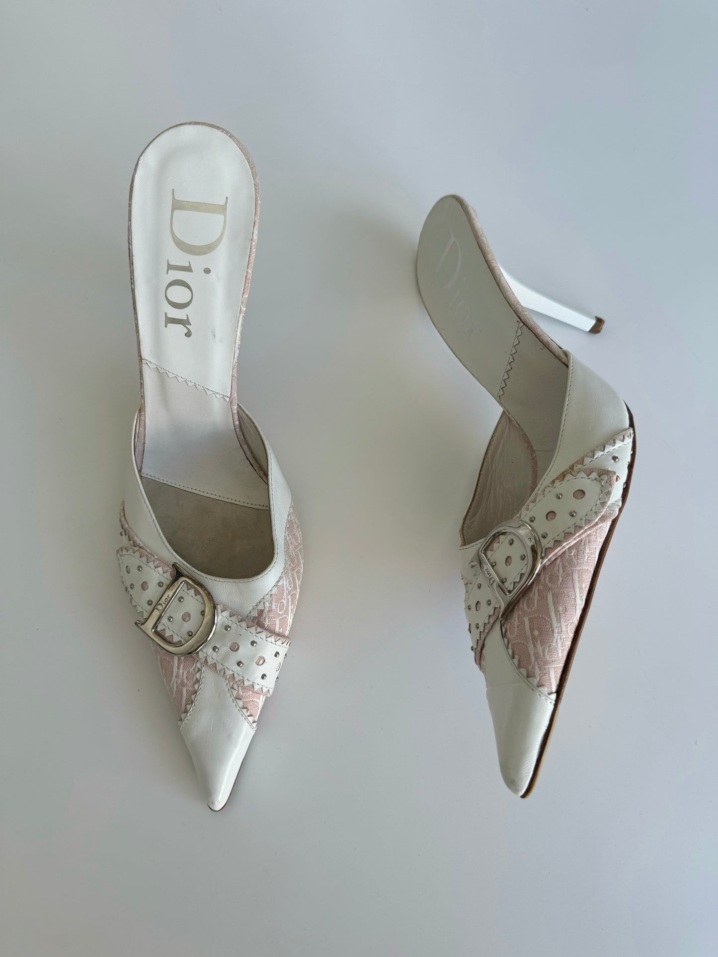 Vintage Dior Pink Monogram Mules