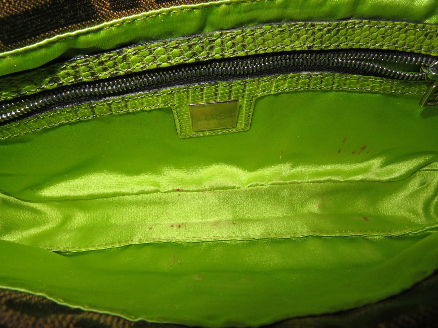 Vintage Fendi Lizard-Trimmed Beaded Zucca Baguette