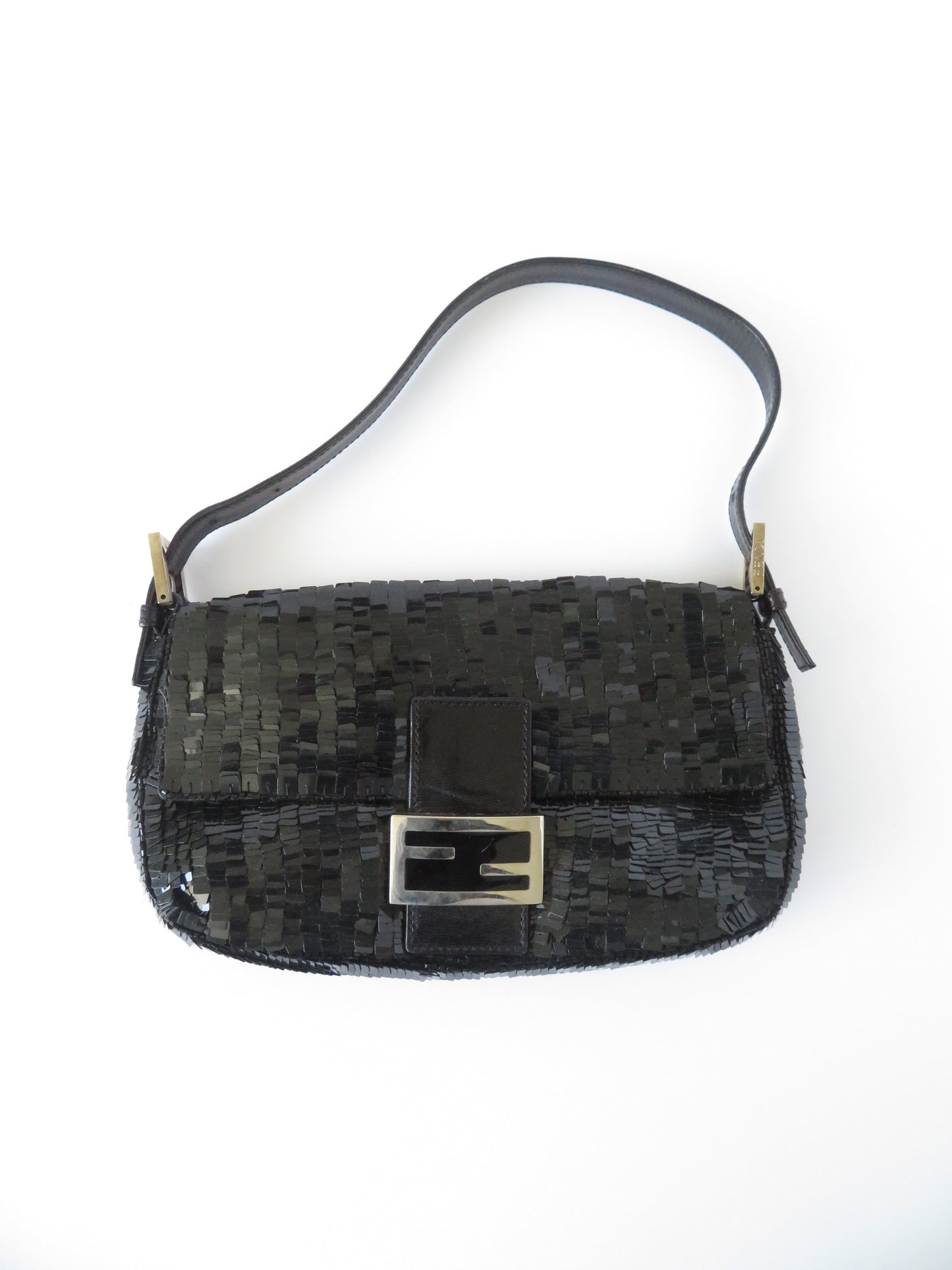 Rare Vintage Black Sequin Fendi Baguette