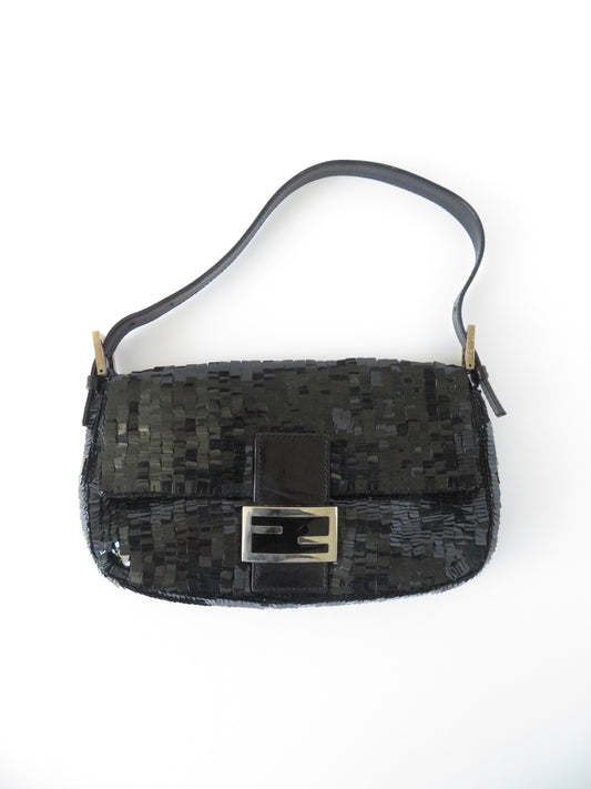 Rare Vintage Black Sequin Fendi Baguette