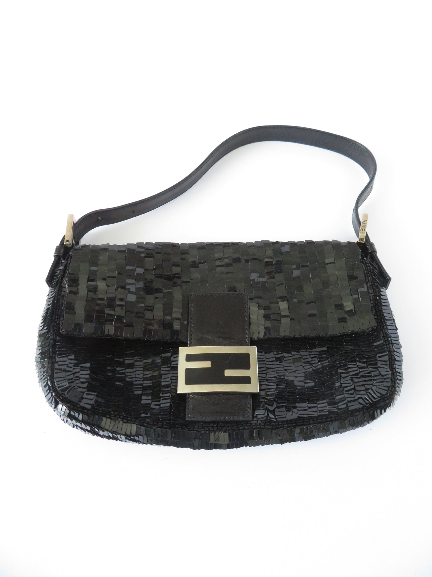 Rare Vintage Black Sequin Fendi Baguette