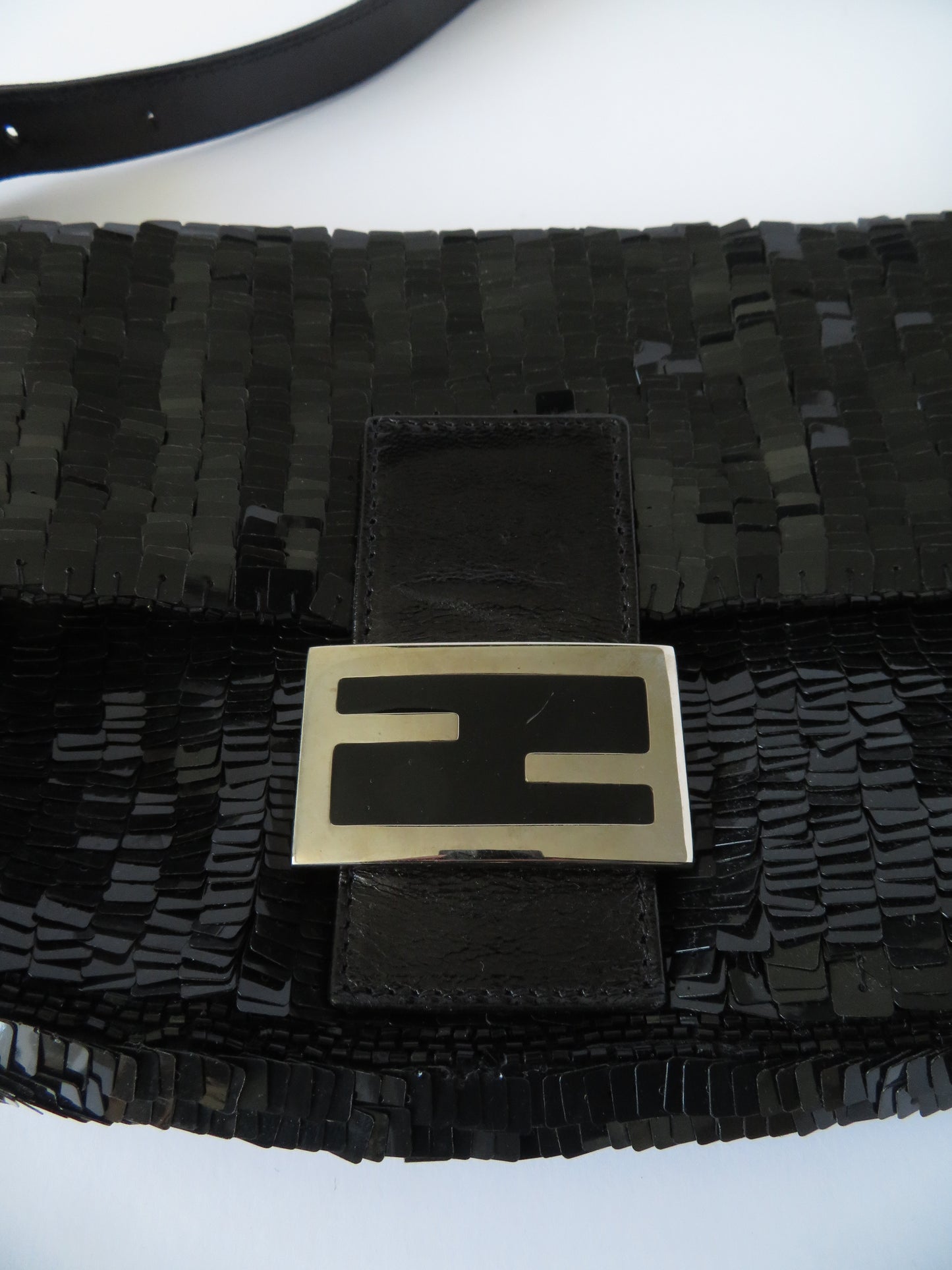 Rare Vintage Black Sequin Fendi Baguette