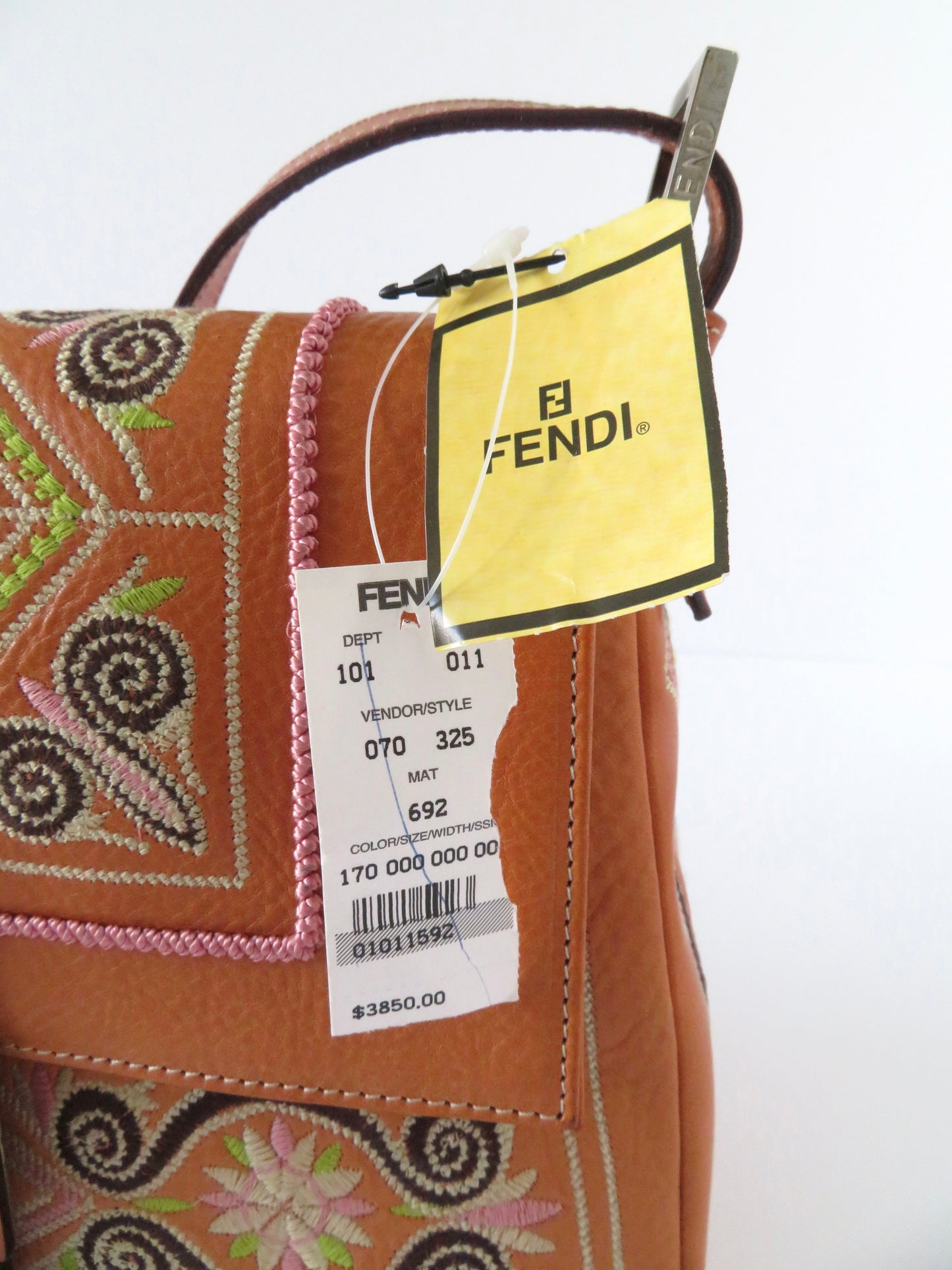 Vintage Fendi Brown Leather Embroidered Baguette