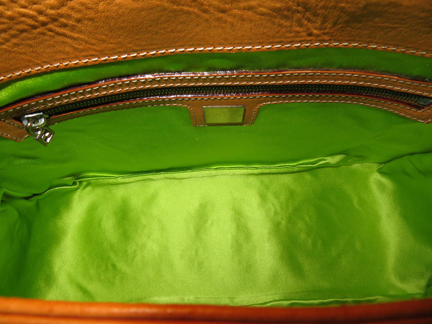 Vintage Fendi Brown Leather Embroidered Baguette