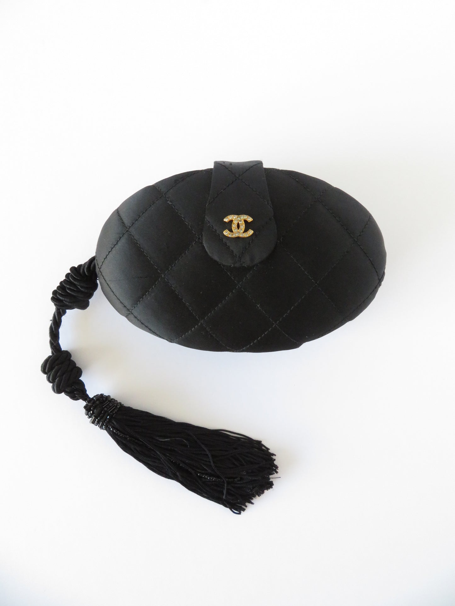 Chanel Satin Crystal CC Tassel Clutch