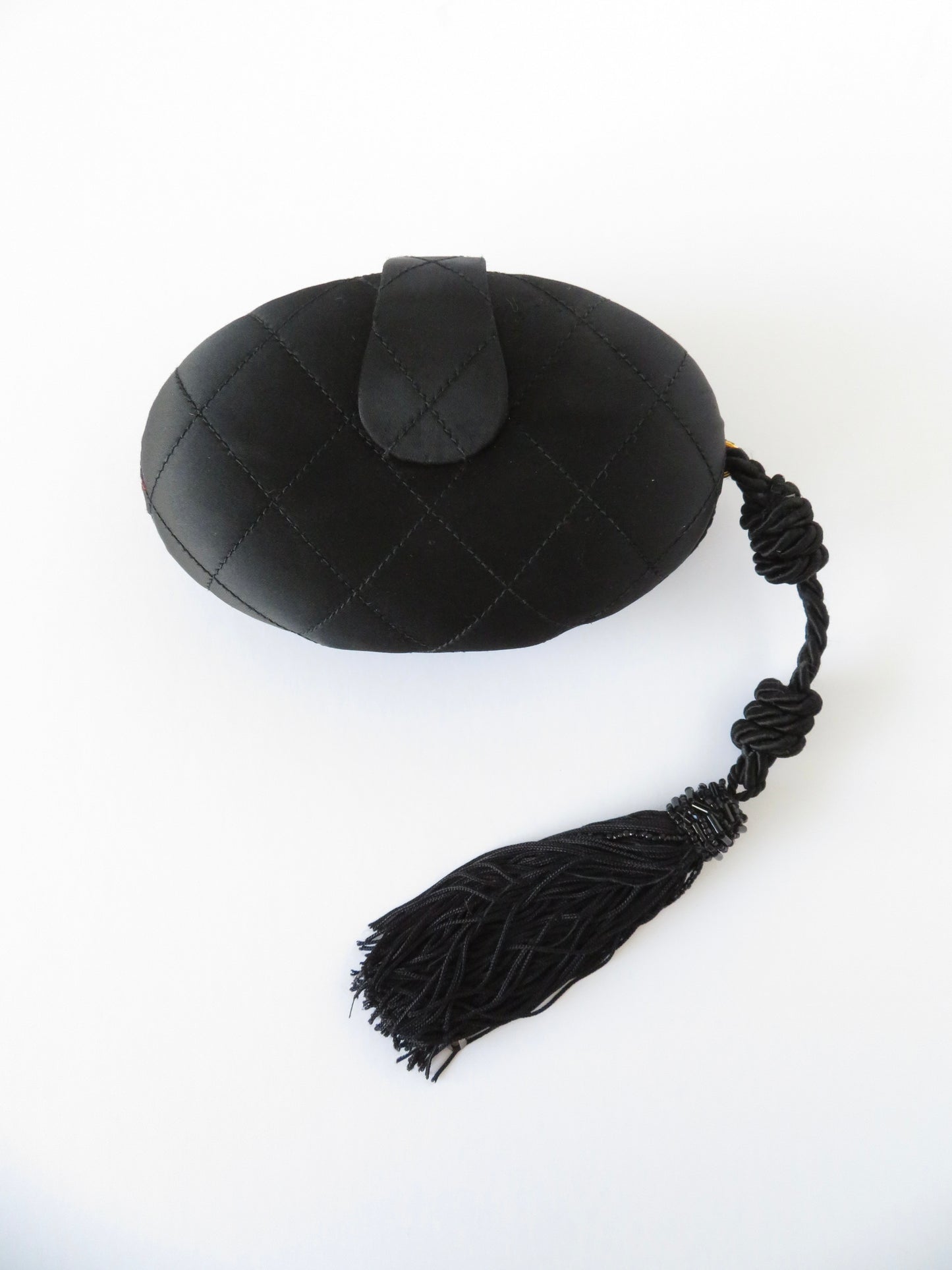 Chanel Satin Crystal CC Tassel Clutch