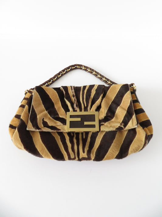 Fendi Tiger Print Large Chain Baguette Bag