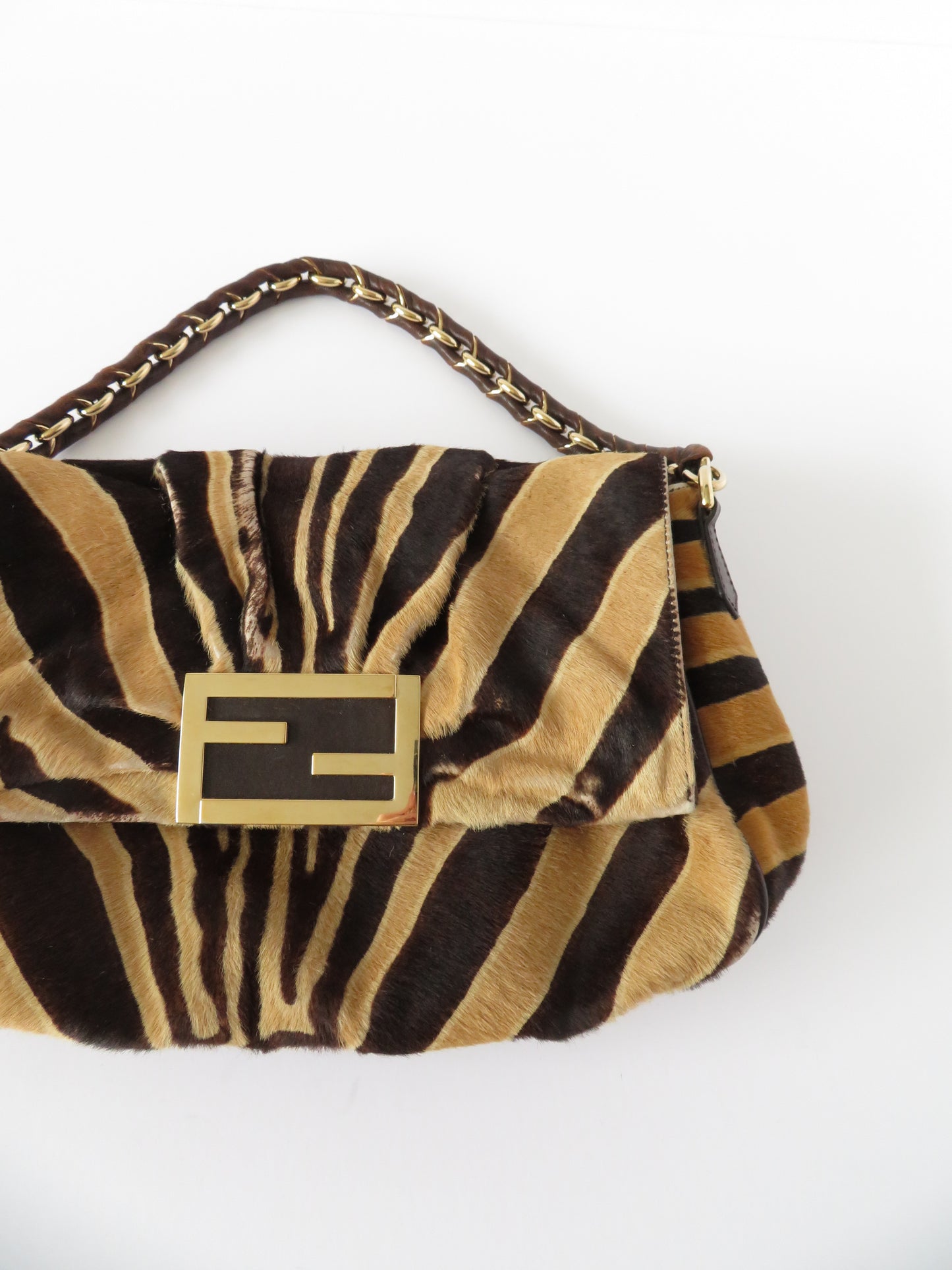 Fendi Tiger Print Large Chain Baguette Bag