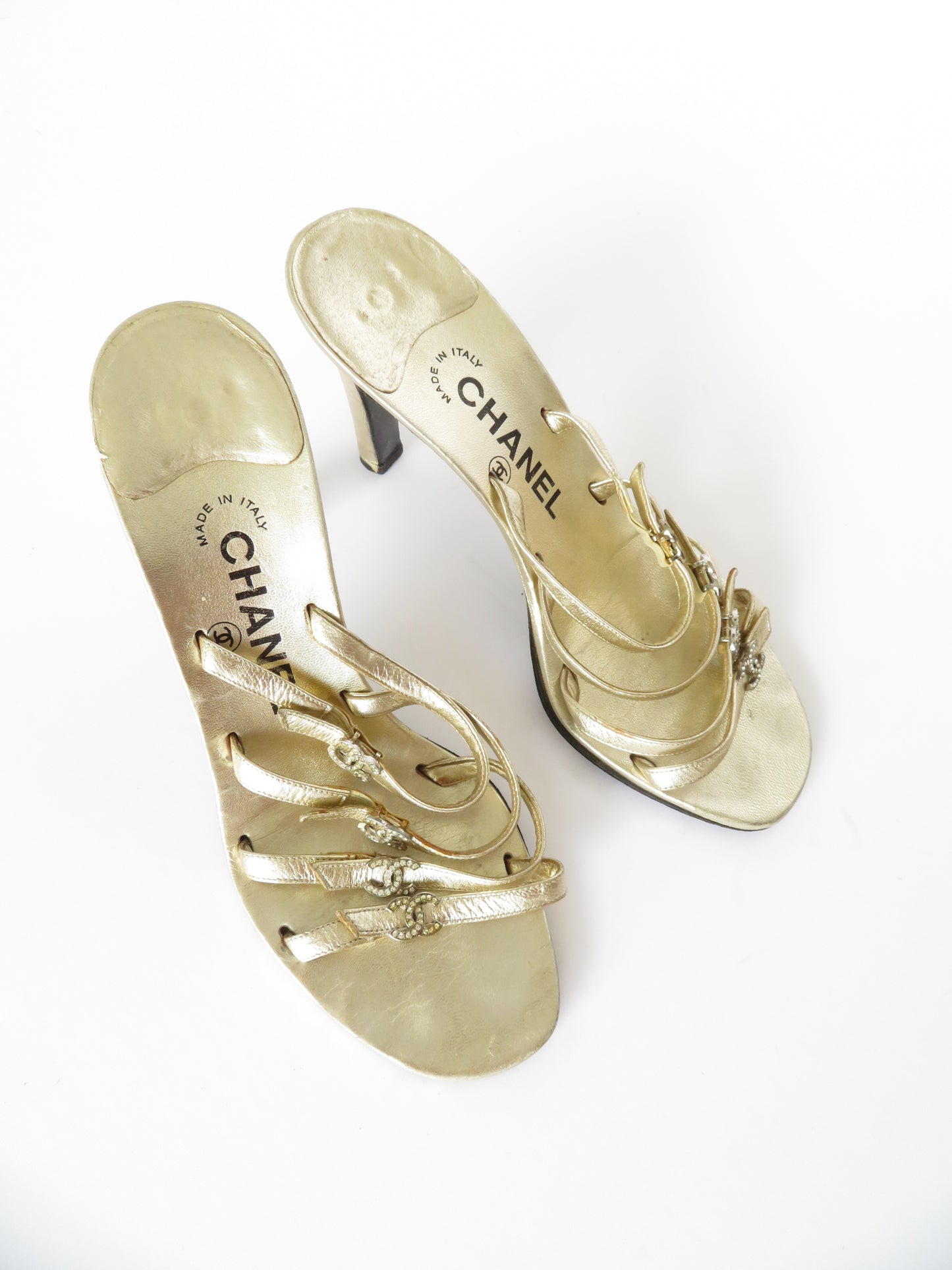 Chanel Rhinestone CC Gold Heels