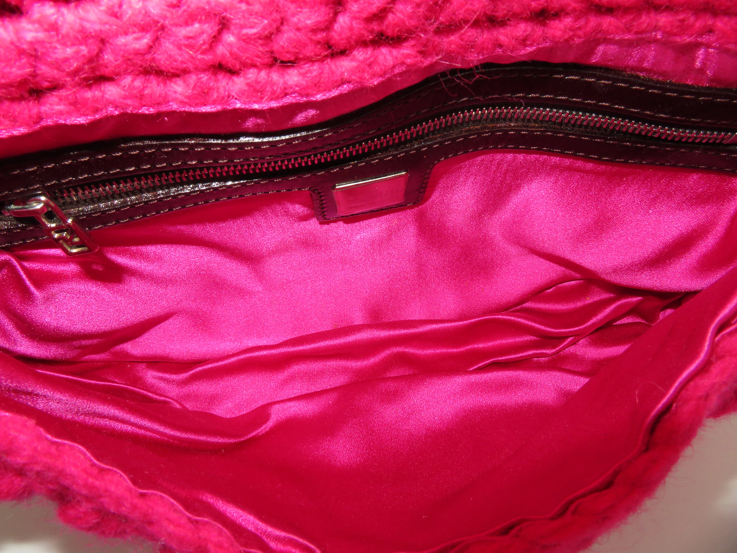 Vintage Fendi Pink Crochet Wool Baguette