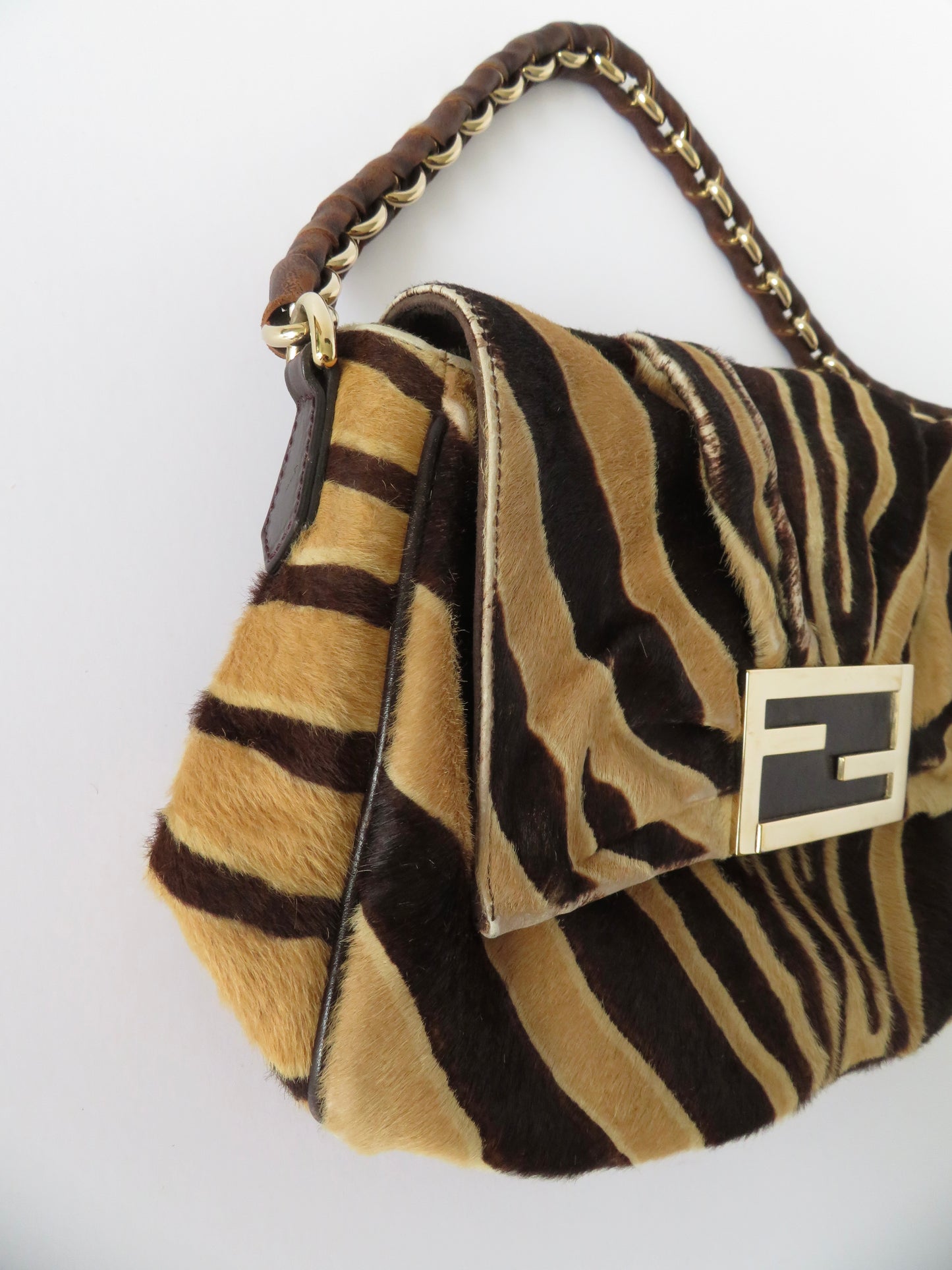 Fendi Tiger Print Large Chain Baguette Bag