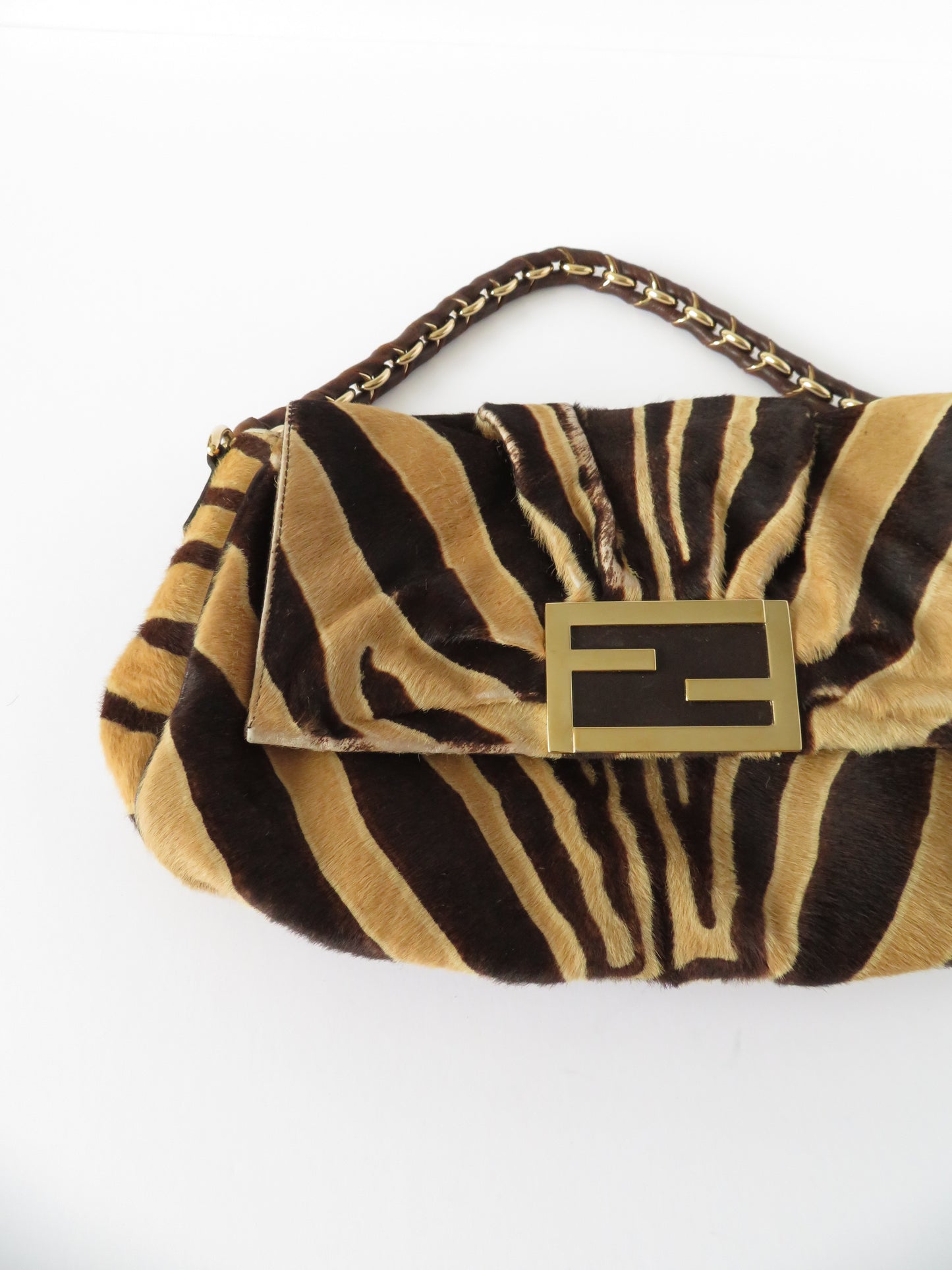Fendi Tiger Print Large Chain Baguette Bag