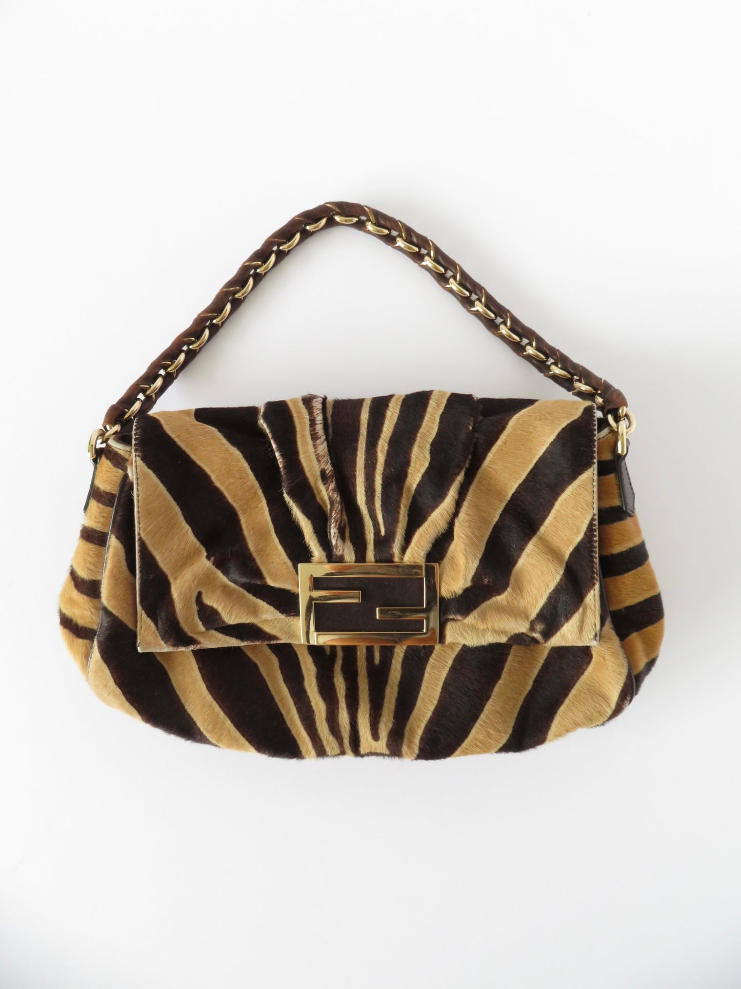 Fendi Tiger Print Large Chain Baguette Bag