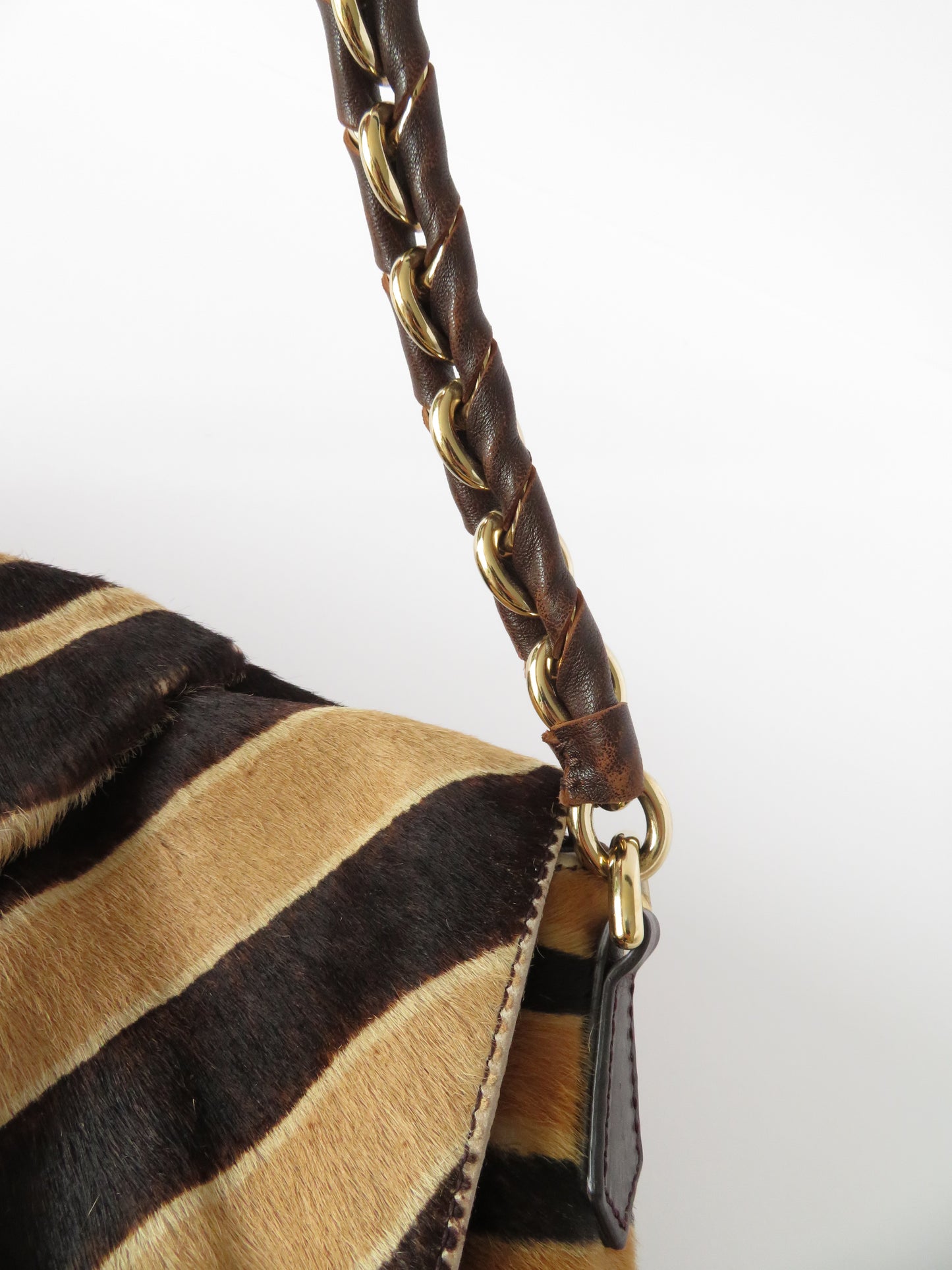 Fendi Tiger Print Large Chain Baguette Bag