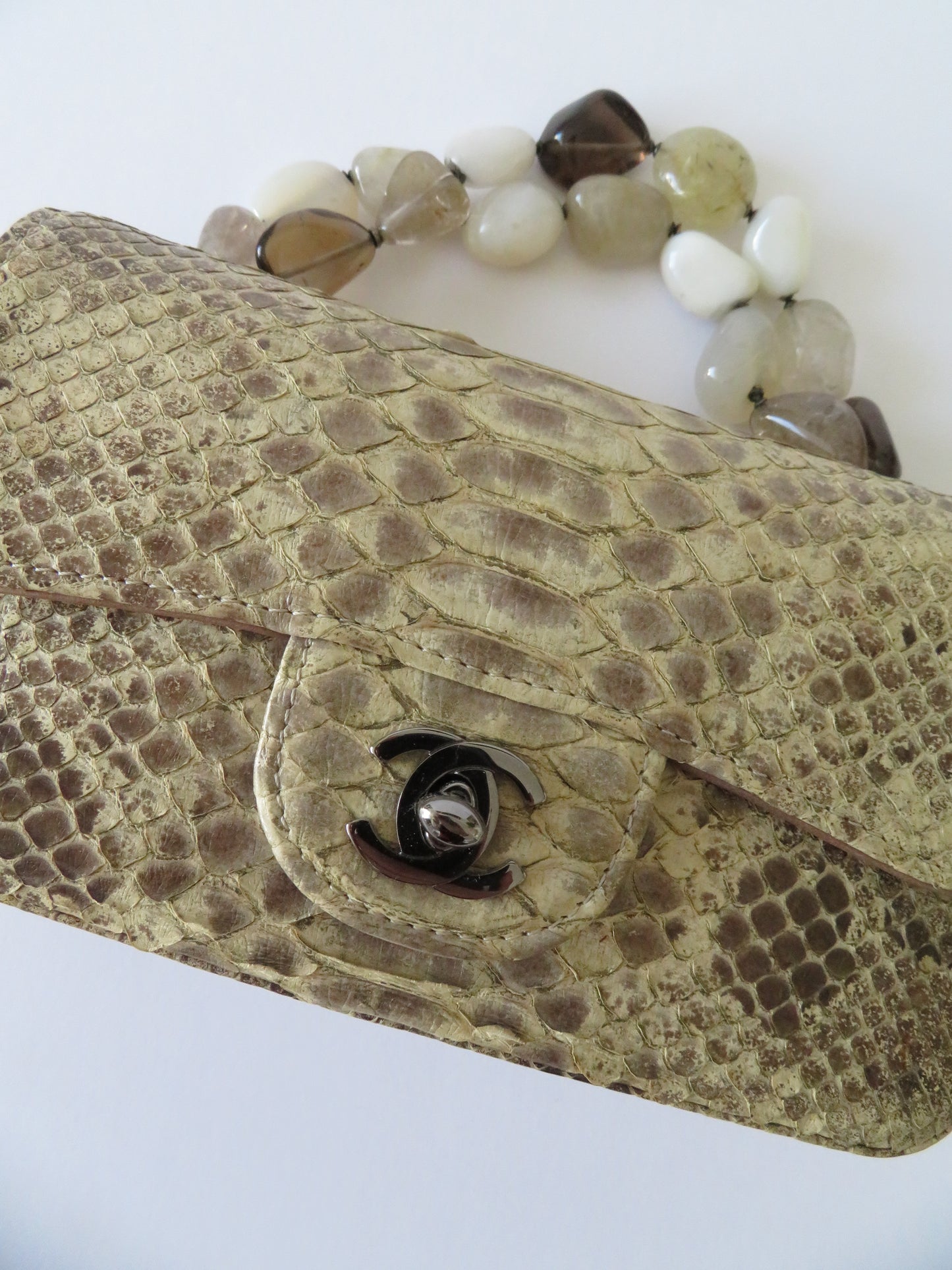 Vintage Chanel 2003 Python Mini Flap Stone Handle Bag