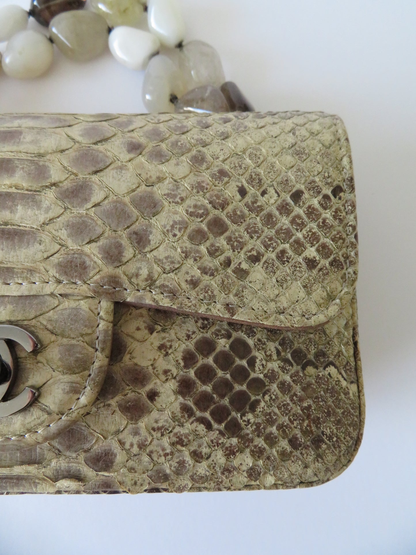 Vintage Chanel 2003 Python Mini Flap Stone Handle Bag