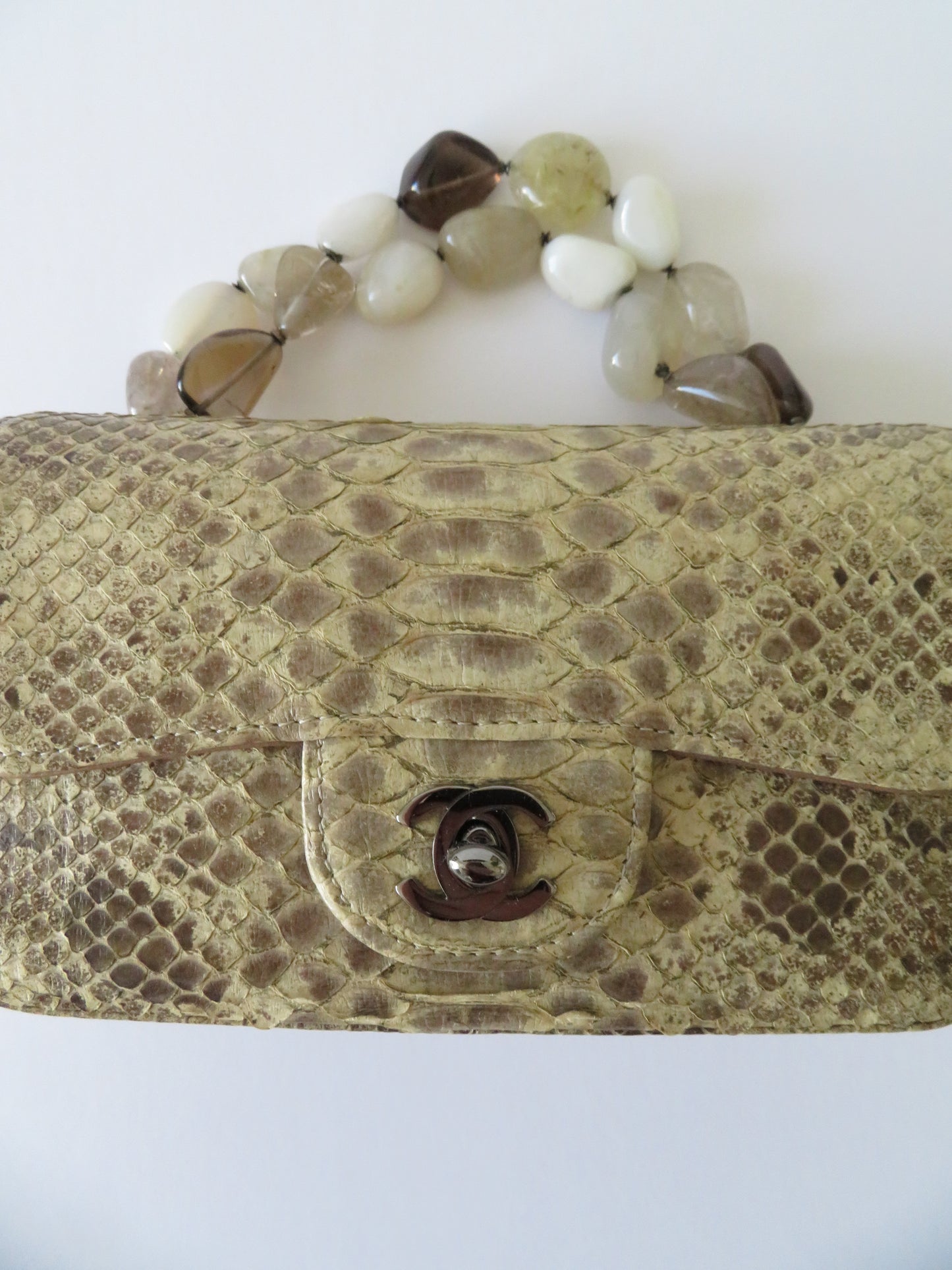 Vintage Chanel 2003 Python Mini Flap Stone Handle Bag