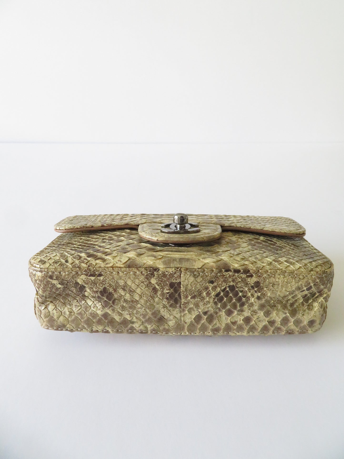 Vintage Chanel 2003 Python Mini Flap Stone Handle Bag