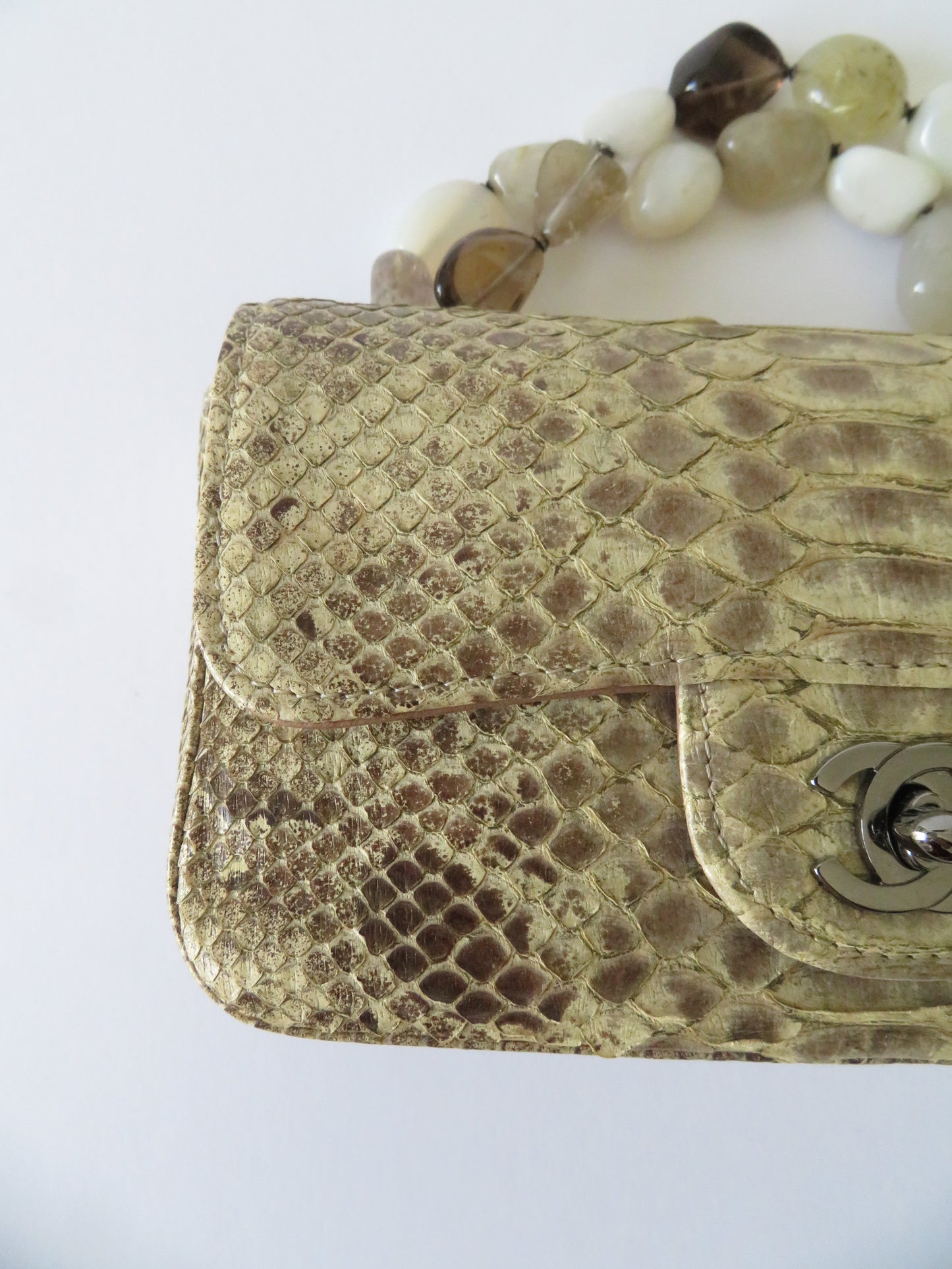 Vintage Chanel 2003 Python Mini Flap Stone Handle Bag