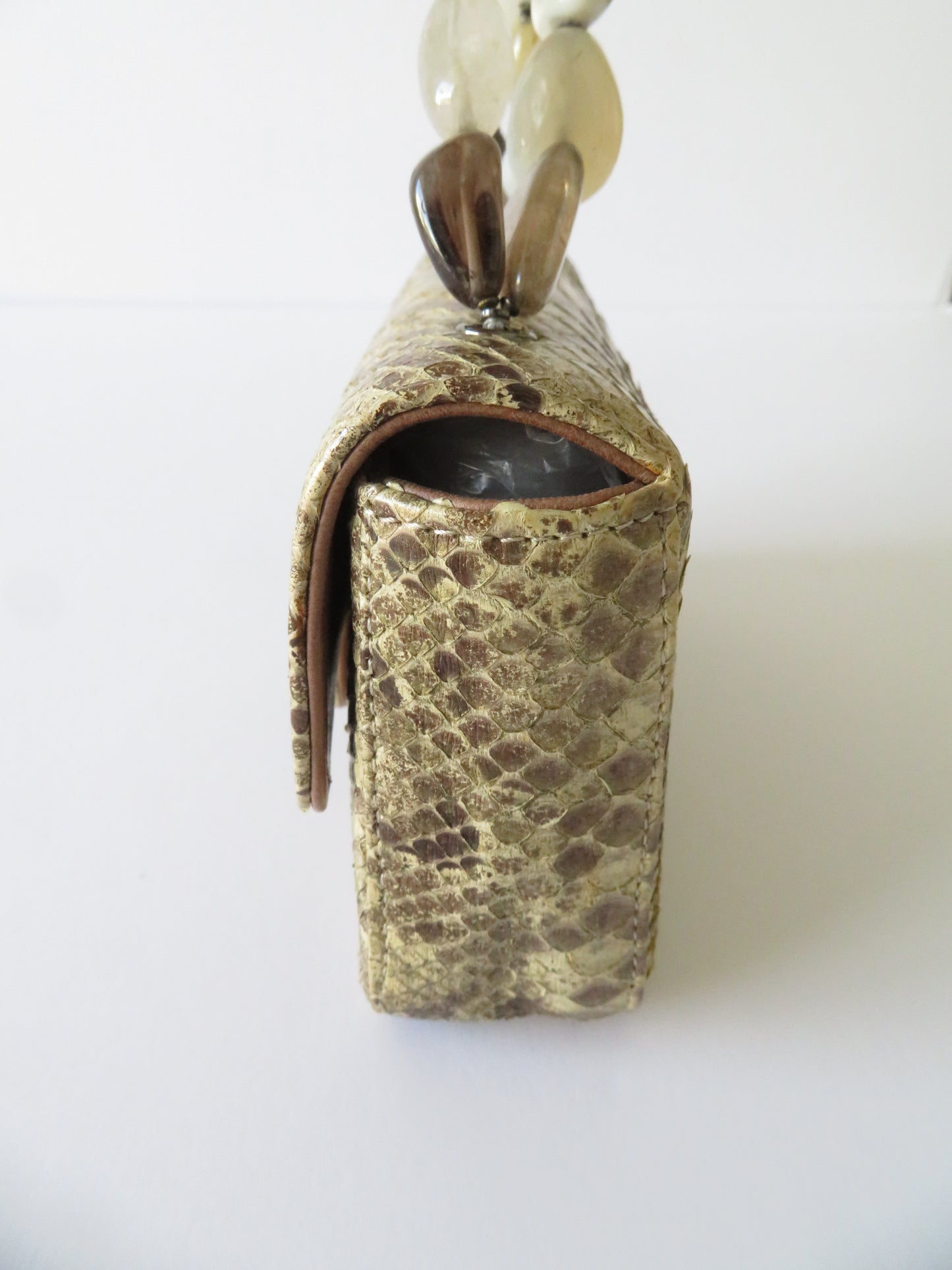 Vintage Chanel 2003 Python Mini Flap Stone Handle Bag