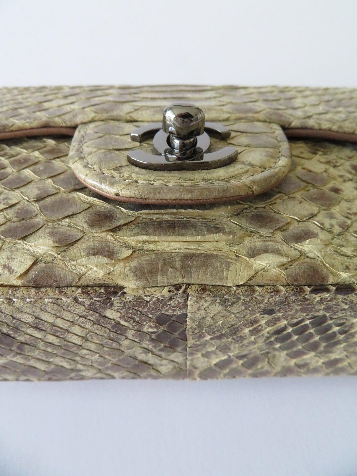 Vintage Chanel 2003 Python Mini Flap Stone Handle Bag