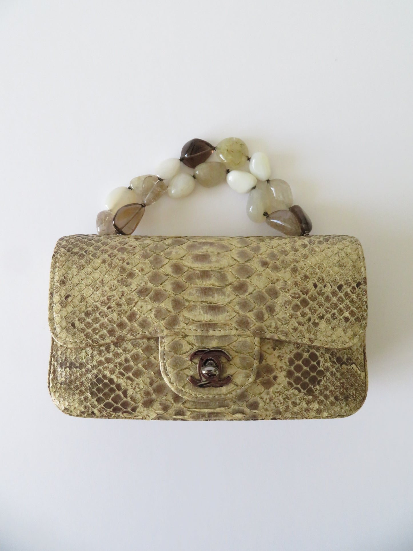 Vintage Chanel 2003 Python Mini Flap Stone Handle Bag