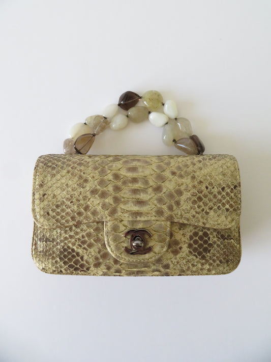 Vintage Chanel 2003 Python Mini Flap Stone Handle Bag